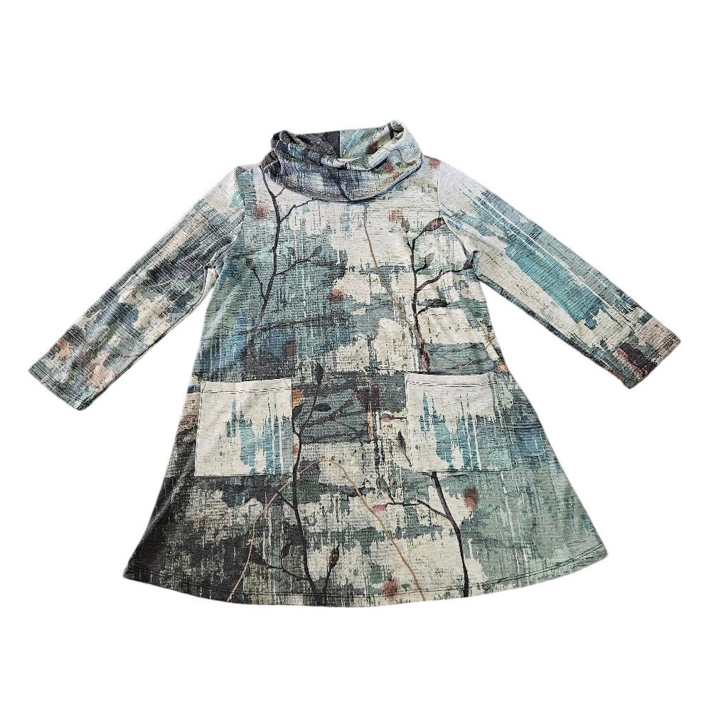 Jess & Jane Womens Large Abstract Nature Print Cowl Neck Long Sleeve Dress